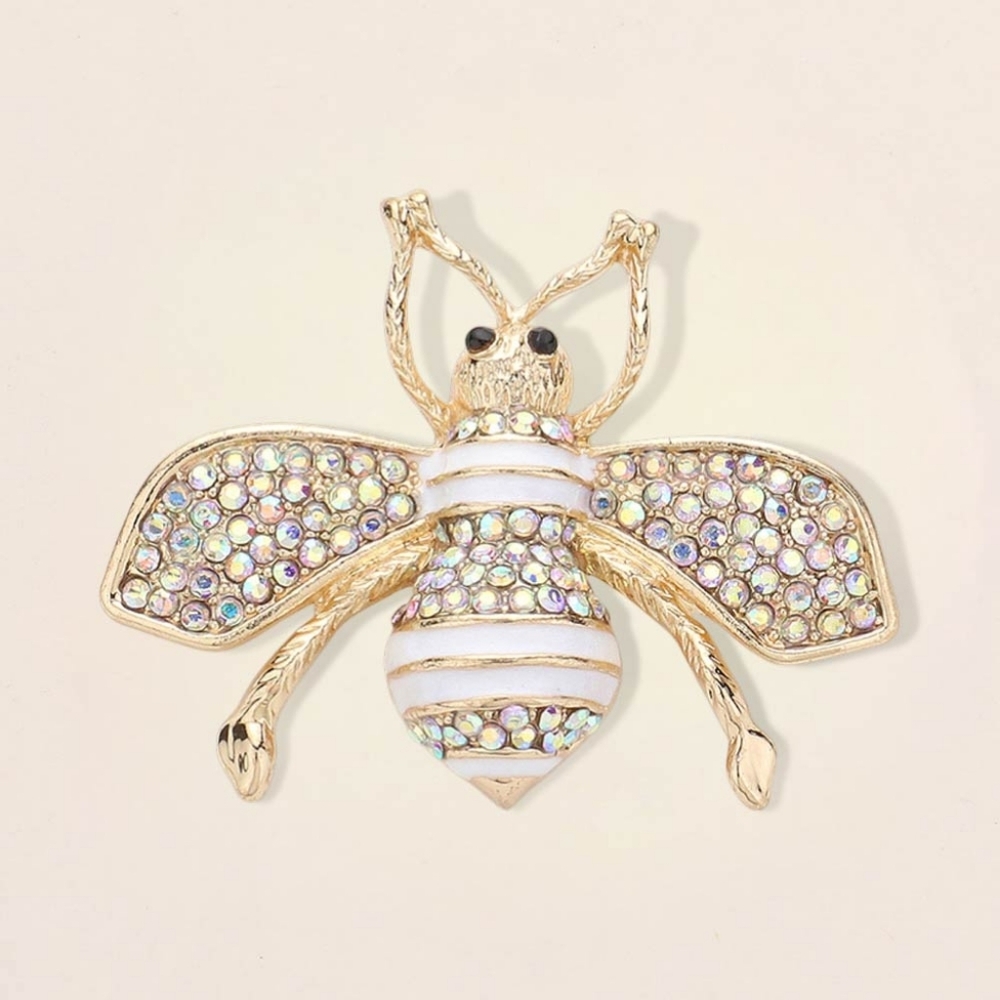 Abalone Gold Stripe Rhinestone Crystal Honey Bee Brooch Pin Fashion Accessory